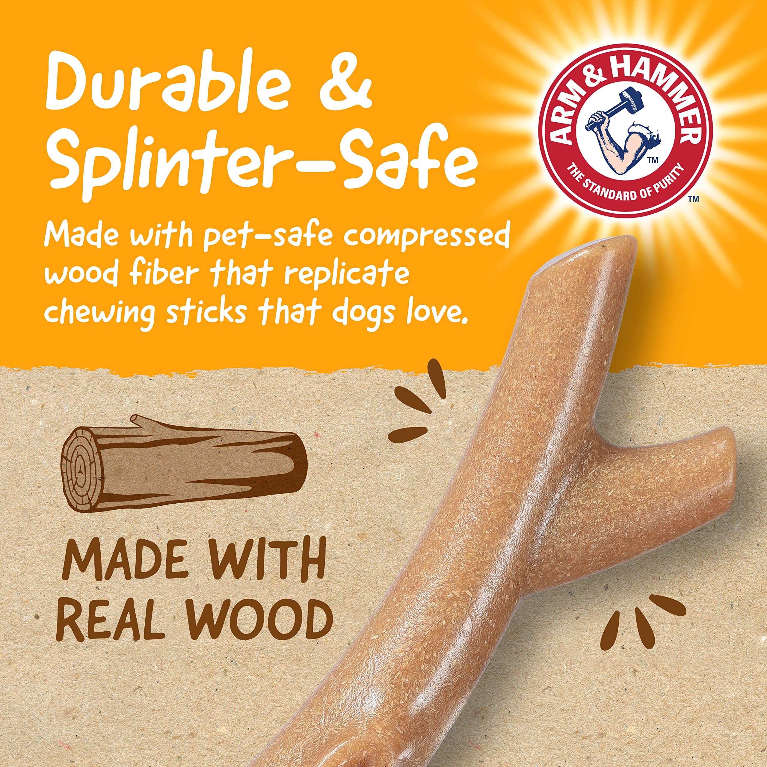 Arm & Hammer for Pets Barkies Tree Bark Compressed Wood Collection, 7 Inch Chicken Flavored Wood Blend Chew Toy for Dogs | Faux